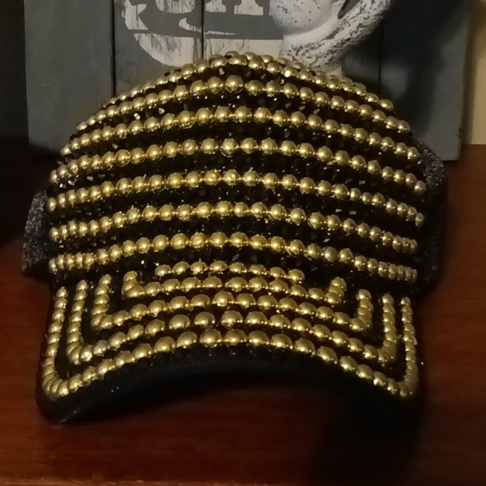 Paparazzi Gold and Black Jeweled Ball Cap